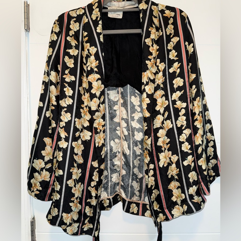 FORTE FORTE Silk Smoking Jacket Yellow Floral Size 0